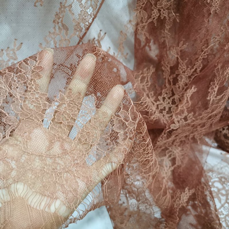 Semi-Sheer Eyelash Placement Lace Fabric for Women's Wear Wholesale Su 8